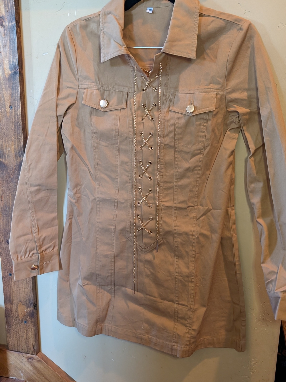 Women's Lace-Up Longline Jean Sample Dress in Tan